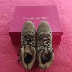 Shoedazzle Tan Faux Suede Wedge Heel Sneakers